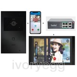 Doorphone entry video kit 1 button, with camera, 10″ Monitor – switch – 4 x app.