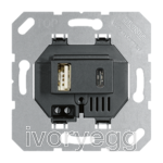 USB charger with 2 ports, 1 x Type A, 1 x Type C, black