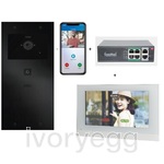 Doorphone entry video kit Large 1 button, with camera, 7″ Monitor – switch – 4 x app.