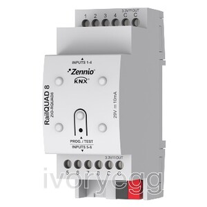 RailQUAD 8 v2. Input module with 8 analog-digital inputs for DIN rail with status indicator LEDs.