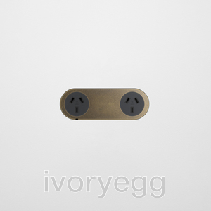 13 FLUSH - Double Outlet with Metal Faceplate - Matte Black Aged Brass